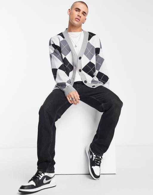 River Island argyle knit cardigan in black