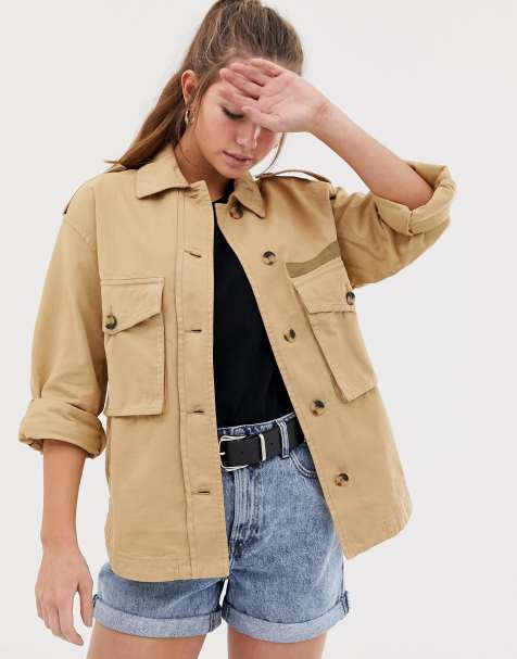 Bershka army shacket in beige