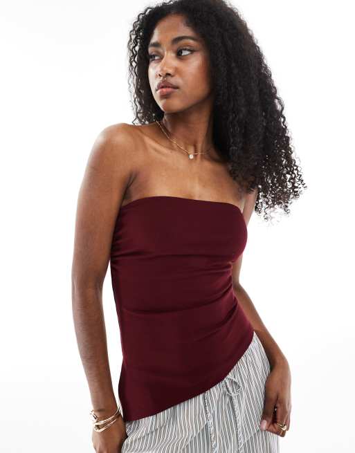 Bershka asymmetric bandeau in dark burgundy