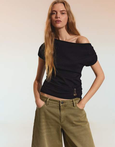 Bershka Asymmetric belted jumper in black - view 1