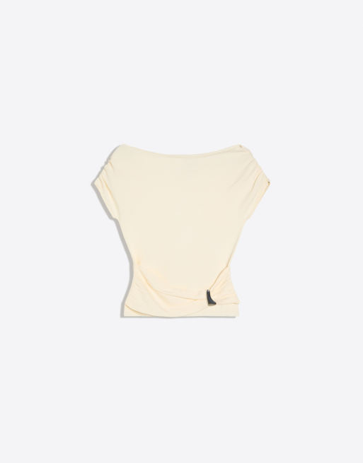 Bershka Asymmetric belted jumper in ecru, 4 of 4