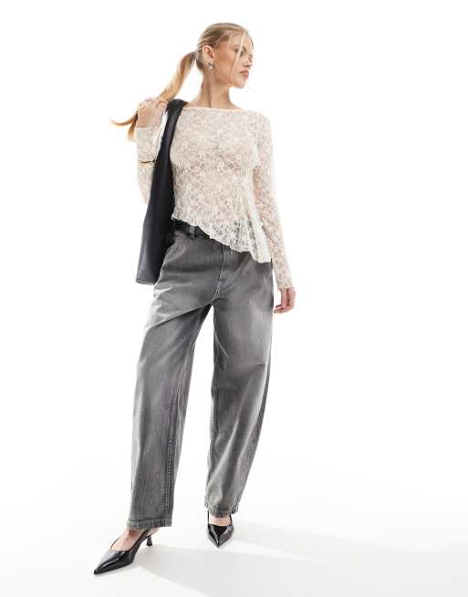Bershka asymmetric lace top in ecru | ASOS