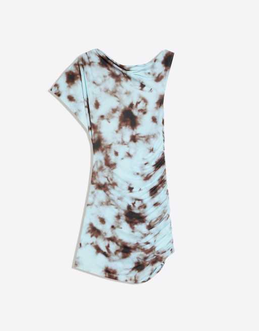 Bershka Asymmetric mini dress in denim blue, 4 of 4