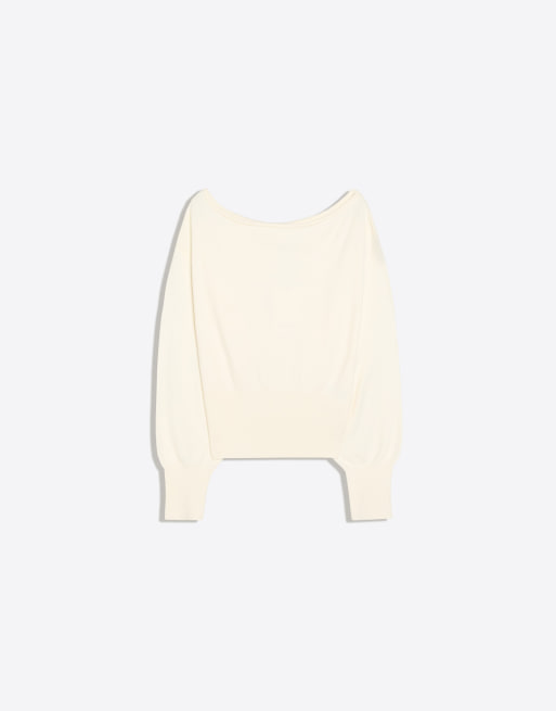 Bershka Asymmetric neck jumper in ecru, 5 of 5