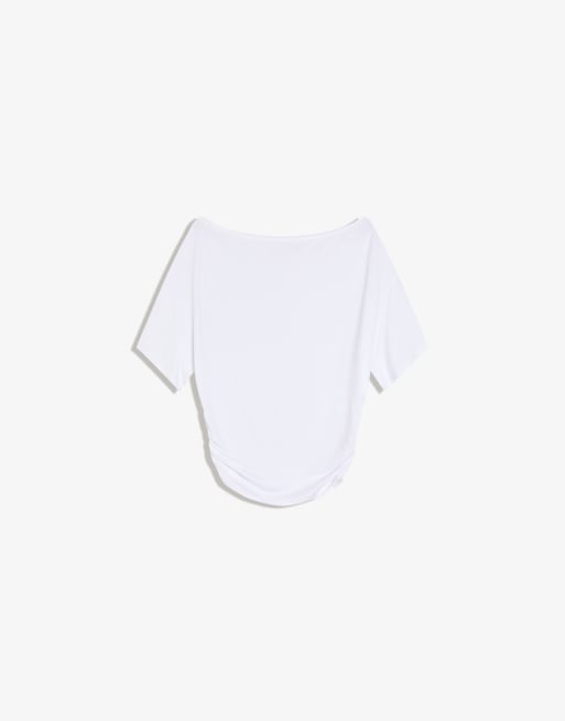 Bershka Asymmetric print short sleeve t-shirt in white, 5 of 6
