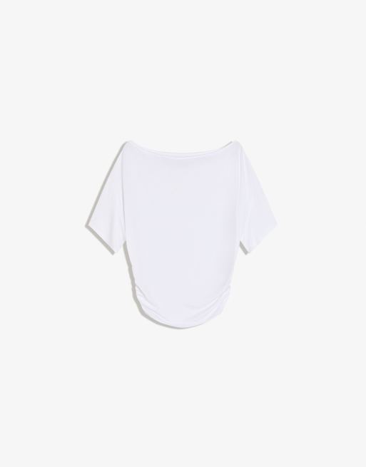 Bershka Asymmetric print short sleeve t-shirt in white, 6 of 6