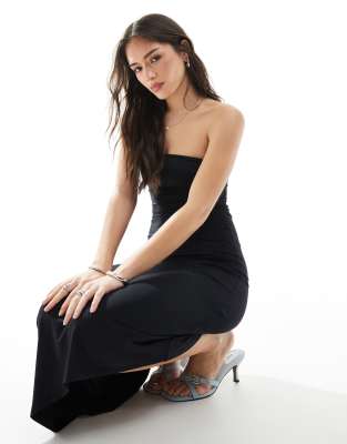 Shop Bershka Asymmetric Shaping Bandeau Maxi Dress In Black