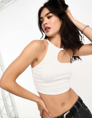 Bershka asymmetric strappy top in white