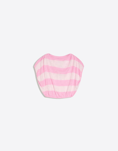 Bershka Asymmetric striped jumper in pink - view 1