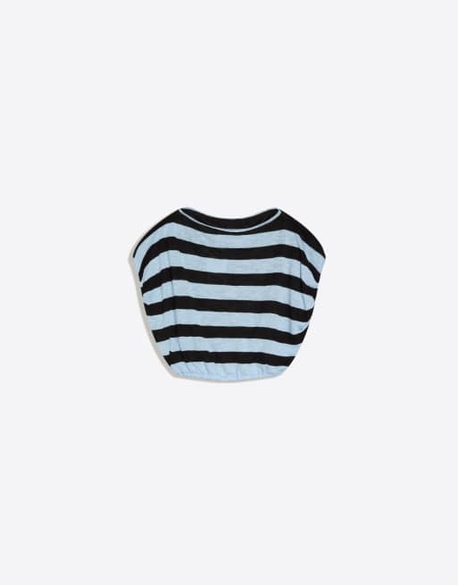 Bershka - Asymmetrische gestreepte trui in denim blauw, 3 van 3