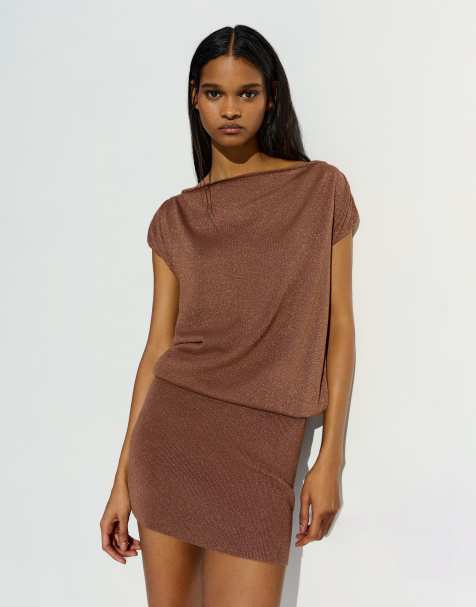 Bershka - Asymmetrische mini jurk in bruin - view 1