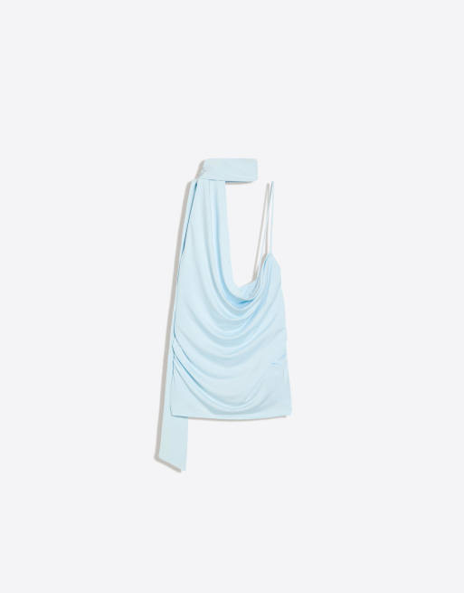 Bershka - Asymmetrische sjaaltop in lichtblauw, 2 van 4