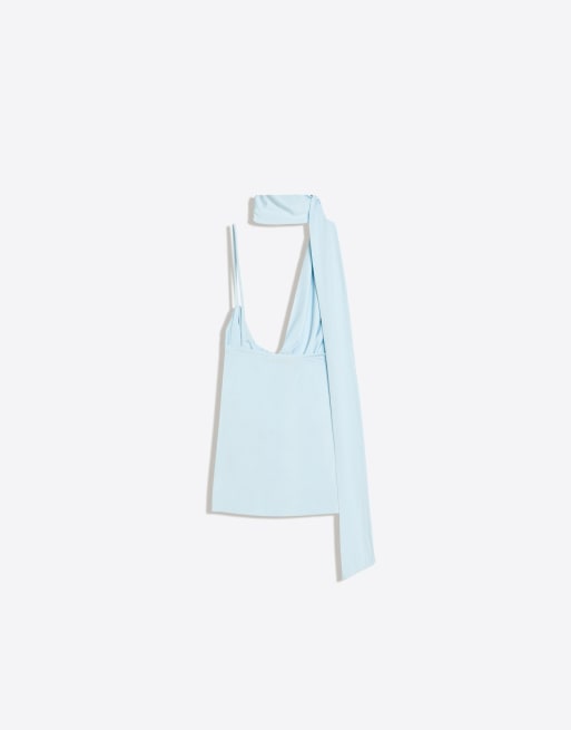 Bershka - Asymmetrische sjaaltop in lichtblauw, 3 van 4