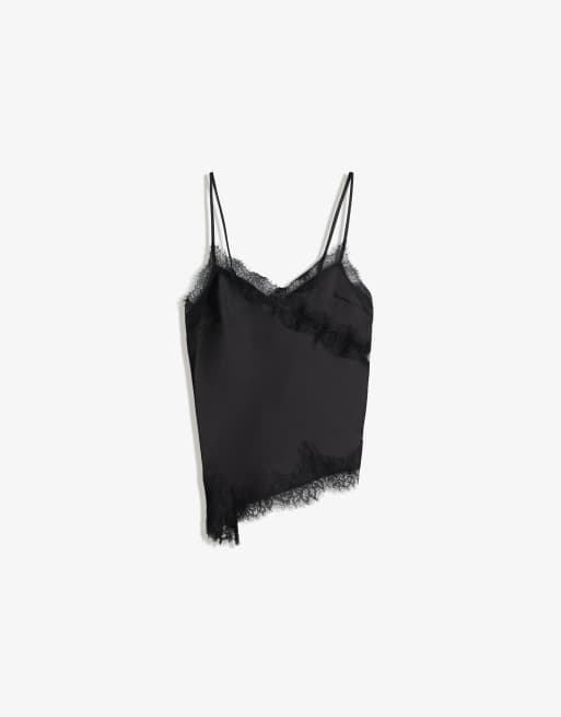 Bershka - Asymmetrische top van satijn met bandjes in zwart, 2 van 4