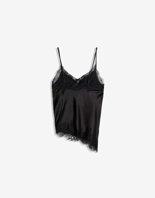 Bershka - Asymmetrische top van satijn met bandjes in zwart, 4 van 4