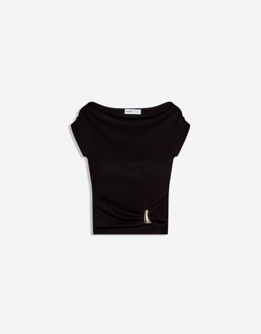 Bershka - Asymmetrische trui met riem in zwart, 3 van 4