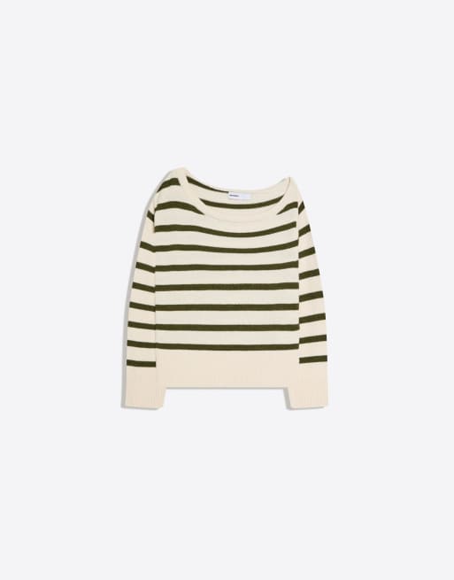 Bershka - Asymmetrische trui met rustieke strepen in groen, 4 van 4