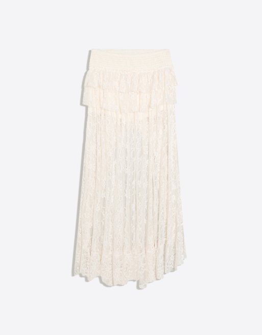 Bershka asymmetrischer Midirock aus Spitze in Weiß, 5 von 5