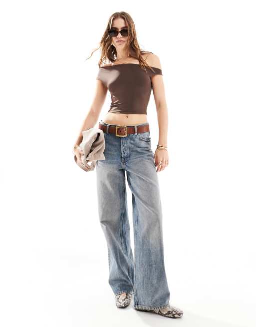 Bershka – Asymmetrisches, anschmiegsames Oberteil aus Polyamid in Schokobraun, 4 von 4