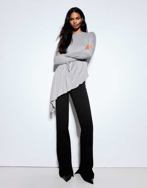 Bershka asymmetrisches Longsleeve in Hellgrau, 4 von 5
