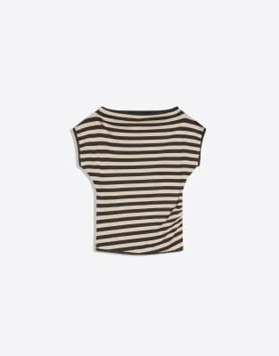 Bershka - Asymmetrisches Oberteil in Steinbeige mit Streifen-Neutral