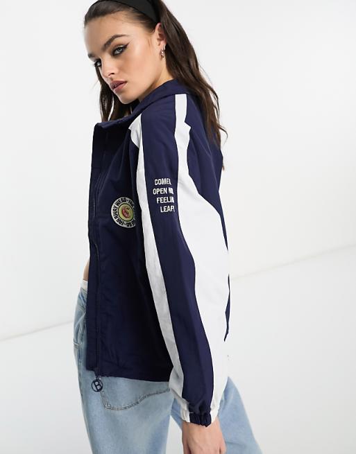 Bershka athletic track jacket in navy | ASOS Bershka athletic track jacket in navy | ASOS