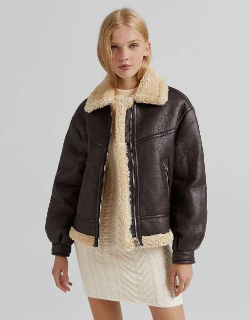 Bershka aviator jacket in brown