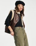 [Bershka] Bershka aviator style vest in brown XS-S brown