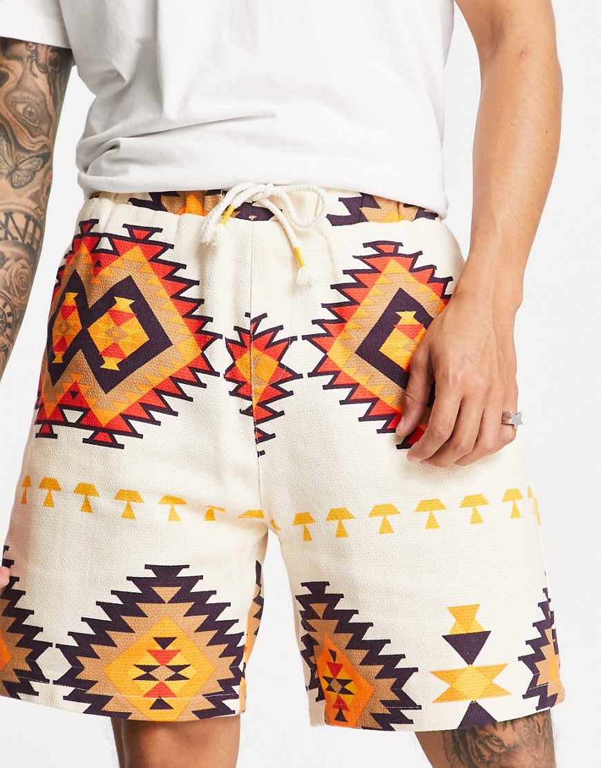Bershka aztec shorts in ecru-Neutral