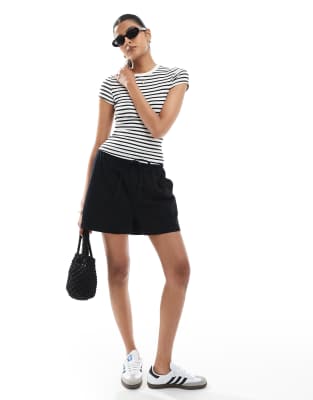 Bershka baby tee in navy and white stripe