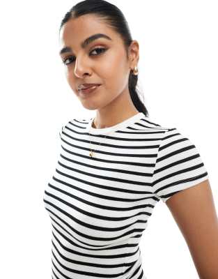 Bershka baby tee in navy and white stripe