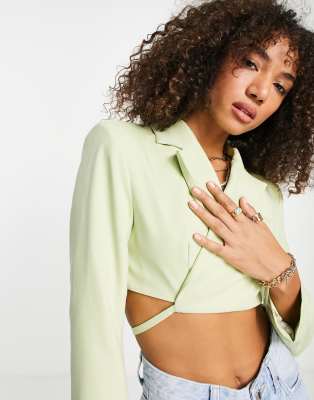 sage cropped blazer