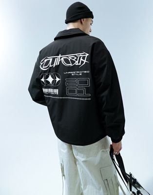 Bershka back graphic nylon jacket in black