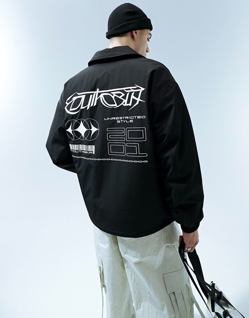 Bershka Back Graphic Nylon Jacket In Black