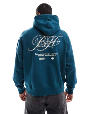 back printed hoodie in blue-Green