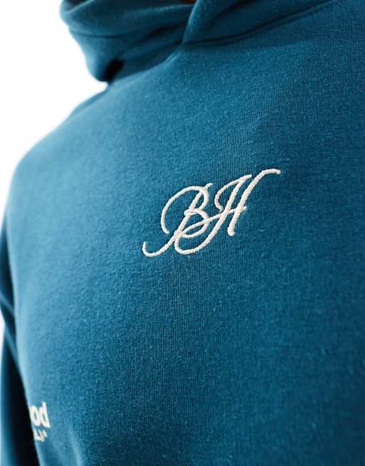 Bershka back printed hoodie in blue