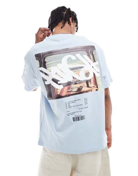 Bershka back printed window t-shirt in light blue - view 1
