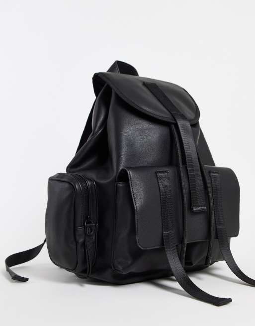 Bershka backpack with chain in black faux leather