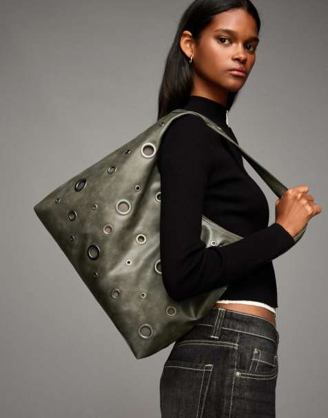 Bershka Bag with eyelets in grey - view 1