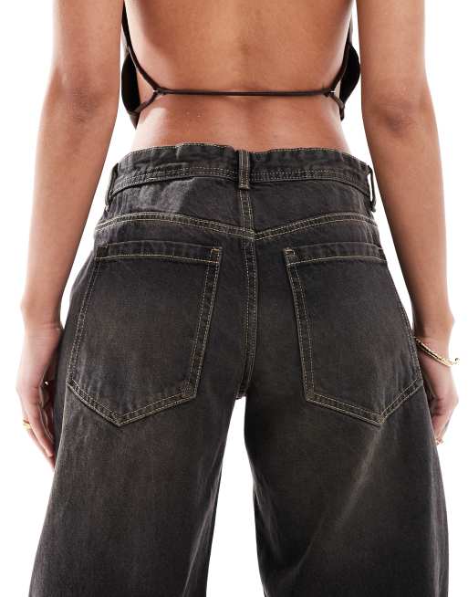 Bershka baggy balloon leg jeans in black