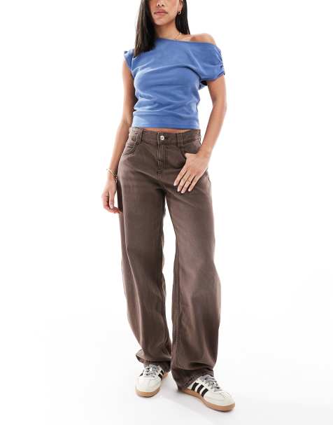 Bershka baggy balloon leg jeans in brown - view 1