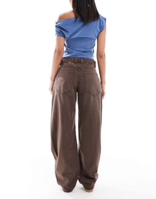 Bershka baggy balloon leg jeans in brown, 2 of 5
