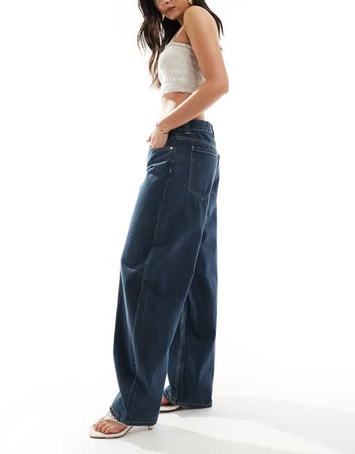 Bershka baggy balloon leg jeans in dark blue