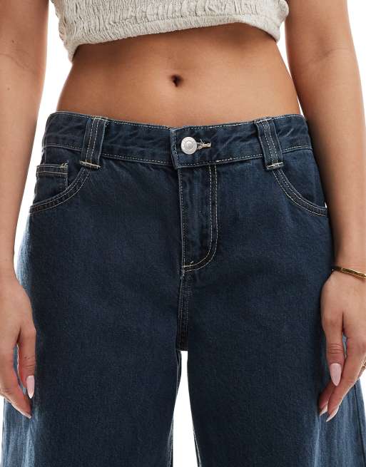 Bershka baggy balloon leg jeans in dark blue