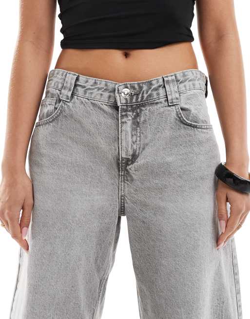 Bershka baggy balloon leg jeans in light gray