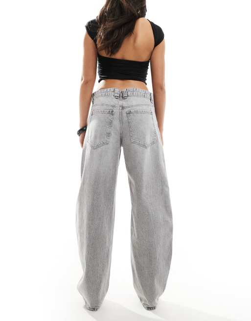 Bershka baggy balloon leg jeans in light grey ASOS