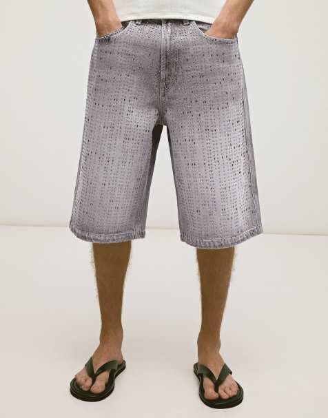 Bershka - Baggy bermudashort met studs in lichtgrijs - view 1
