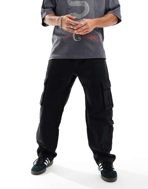 Bershka baggy cargo in black ASOS
