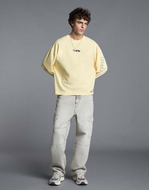 Bershka baggy cargo-jeans i lysegrå - view 1