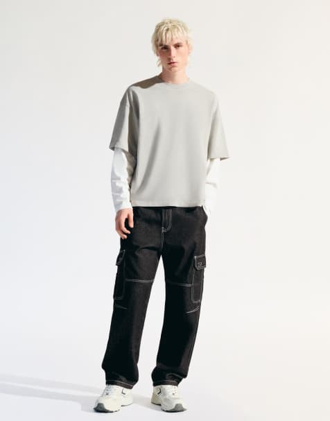 Bershka baggy cargo jeans in black